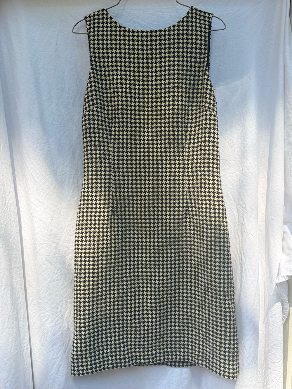 LOFT Sleeveless Houndstooth Midi Dress - Black & Cream - Picture 3 of 5